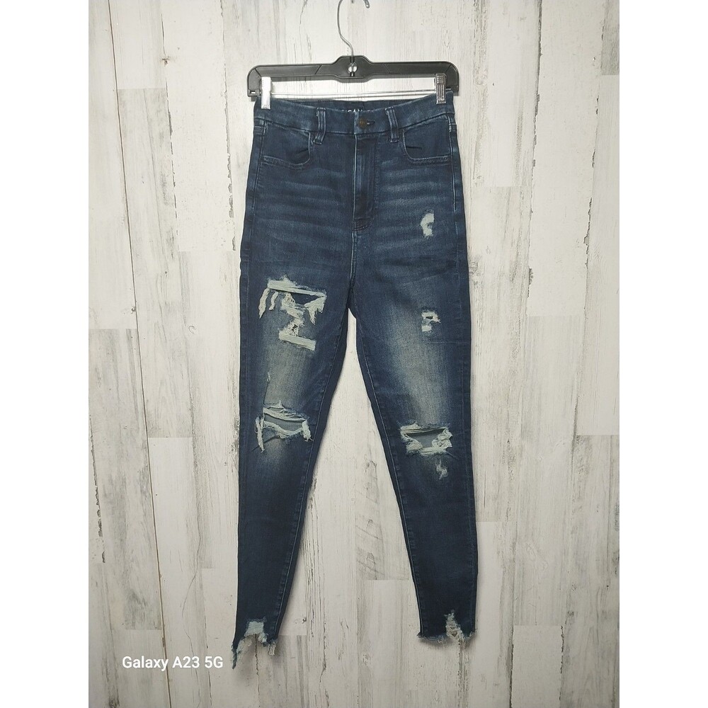 American Eagle Women's 4R Curvy Highest Rise Jeggings Distressed Dark Wash